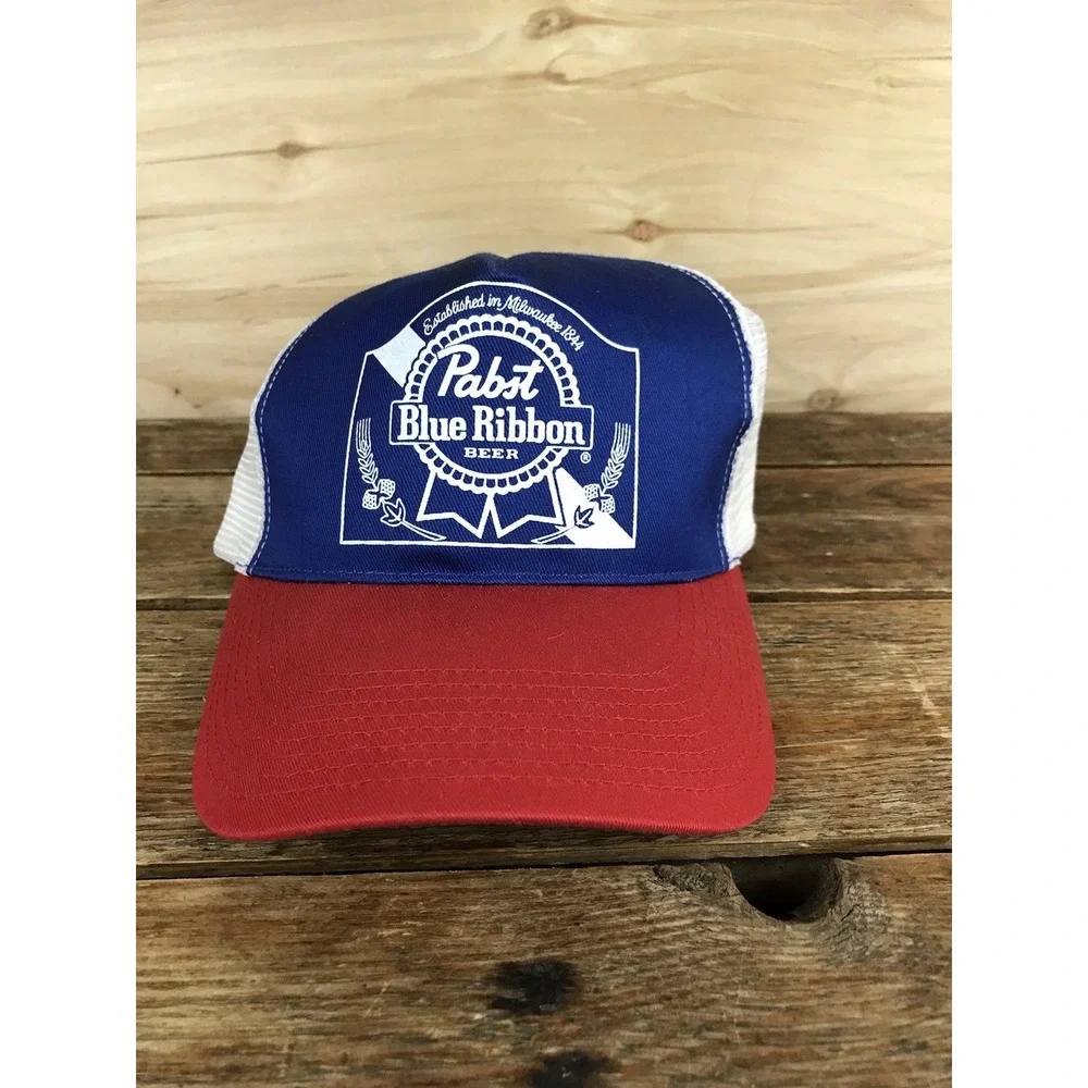 Vtg PBR Pabst Blue Ribbon Trucker Hat Snapback Mesh Beer Head To Toe Tag